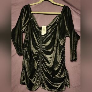 Stretch Velvet off the shoulder cinch top